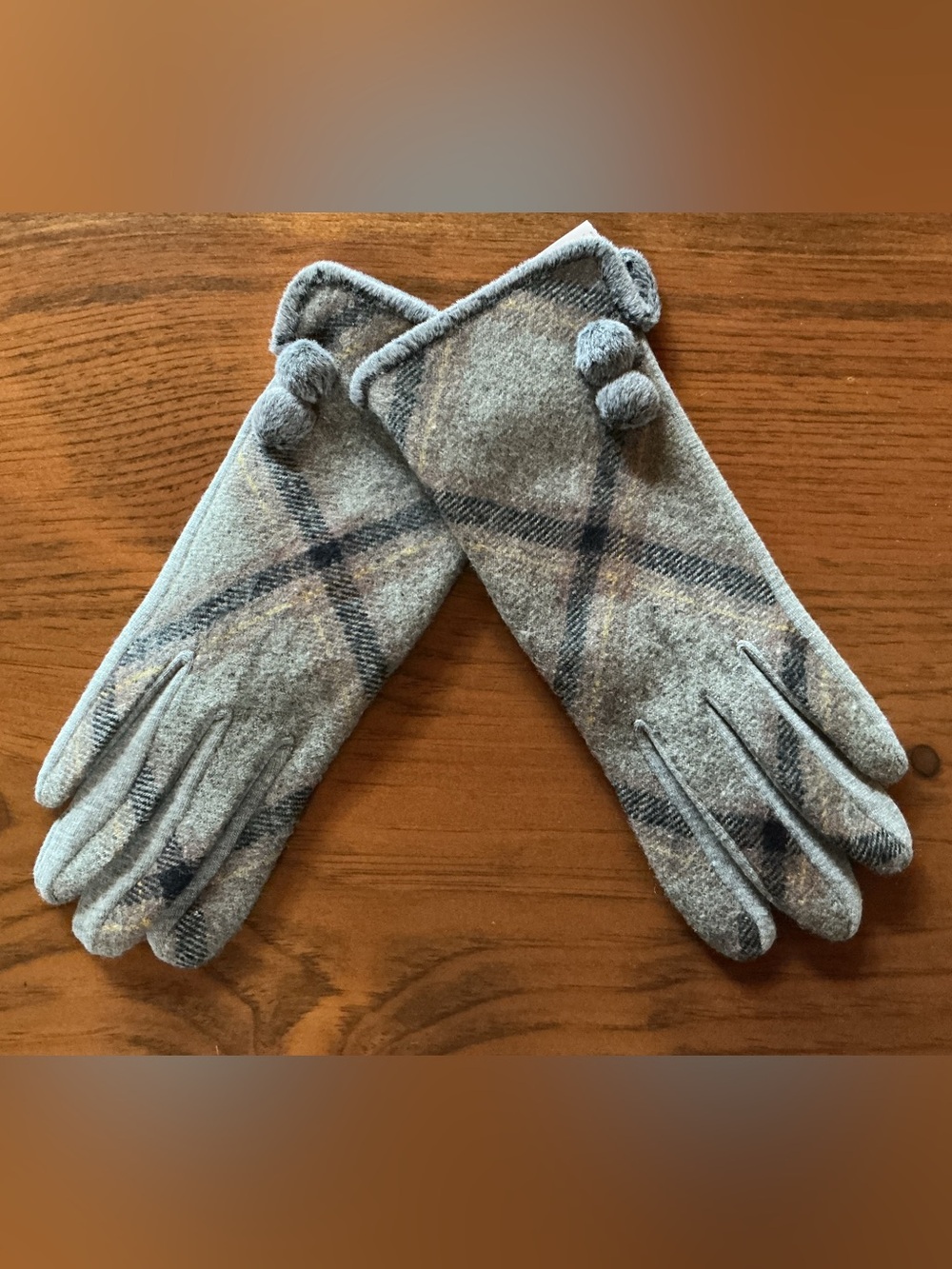 Charlie Paige Gray Plaid Gloves with Pom Accents & Touchscreen Tips
